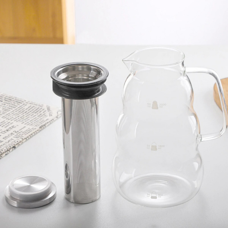 Leeseph Cold Brew kávéfőző kancsó, 2000 ml/67 uncia üveg vízforraló kivehető rozsdamentes acél szűrővel jeges kávéhoz