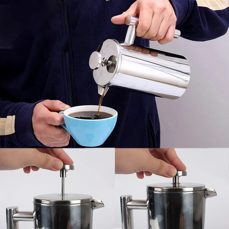 French Press Aparat za kavu velikog kapaciteta Lonac za kavu od nehrđajućeg čelika Aparat za espresso kavu Lonac za čaj s dvostrukom stijenkom