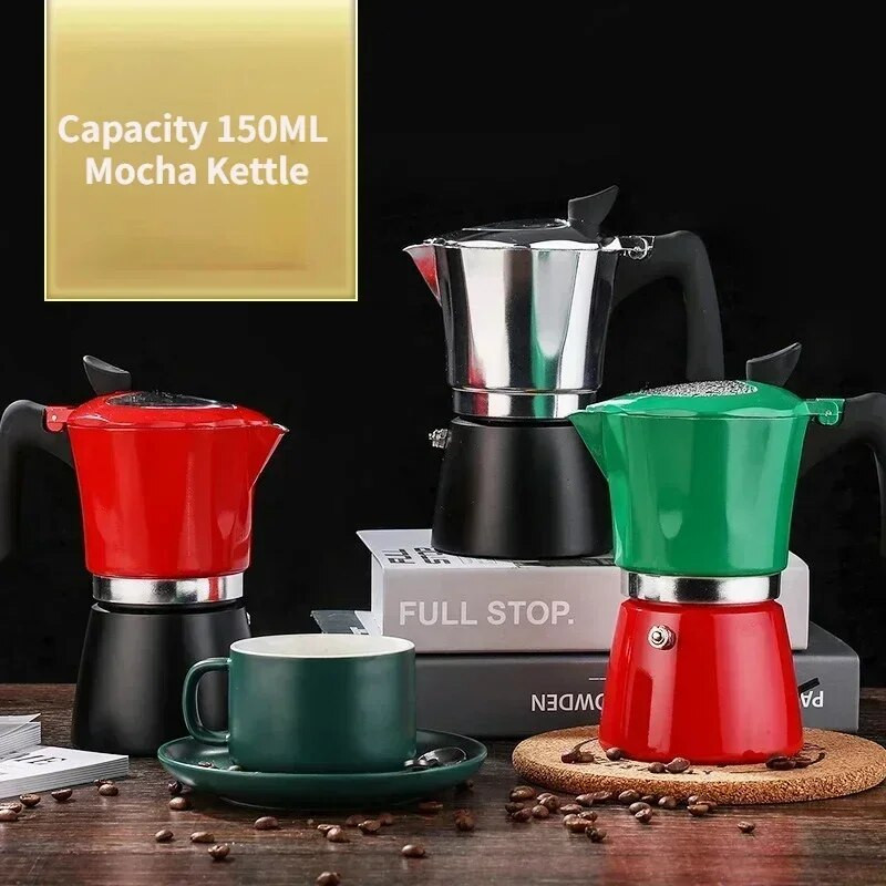 Двуцветна осмоъгълна тенджера Италианска 150 тенджера за кафе с екстракция под високо налягане Прозрачен капак Саксия за кафе мока Инструмент за промиване на ръцете