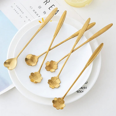 4PCS Творческа лъжица от неръждаема стомана Златна лъжичка за кафе Лъжица за сладолед Чай Лъжици за разбъркване Кухненски аксесоари Декорация на съдове