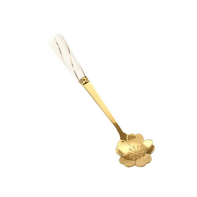 Virtuvinis desertinis šaukštas Nerūdijančio plieno kavos pieno šaukštas su keraminiu šaukštu ilga rankena Paauksuotas desertinis šaukštas