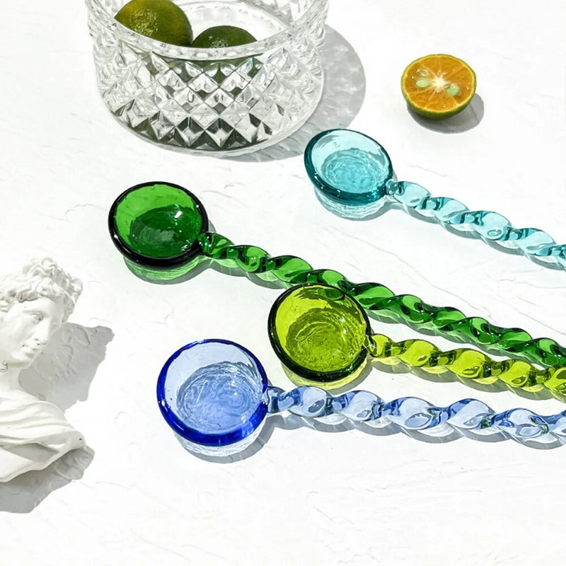 Kreatív színes üvegkeverő kanál színes üvegkeverő rúd aranyos hosszú nyelű gyümölcslé kávé kinyújtott kanál étkészlet