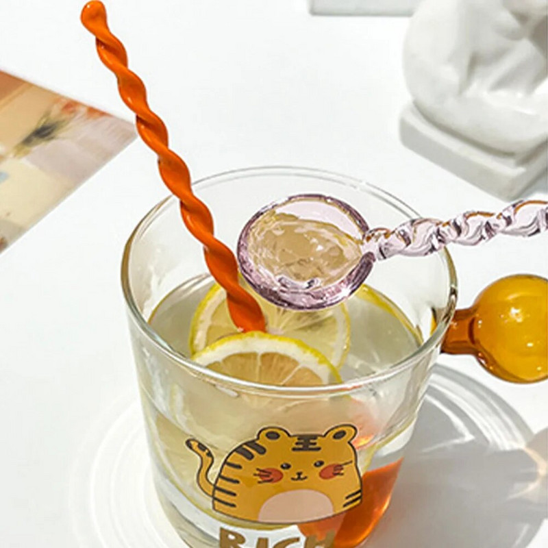 Kreatív színes üvegkeverő kanál színes üvegkeverő rúd aranyos hosszú nyelű gyümölcslé kávé kinyújtott kanál étkészlet