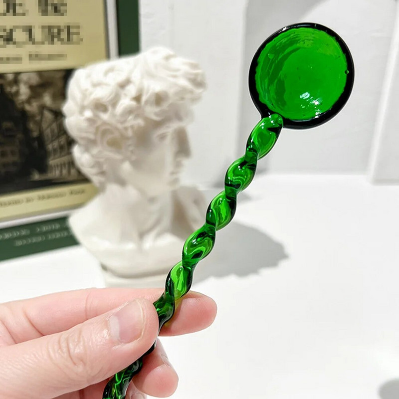 Kreatív színes üvegkeverő kanál színes üvegkeverő rúd aranyos hosszú nyelű gyümölcslé kávé kinyújtott kanál étkészlet