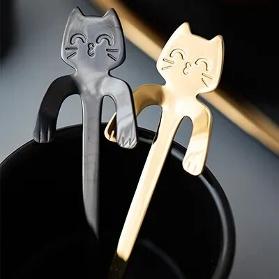 Лъжица за кафе от неръждаема стомана Прекрасна сладка форма на котка, чаена лъжичка, десерт, лека закуска, лъжица за сладолед, мини лъжици, прибори, кухненски инструменти