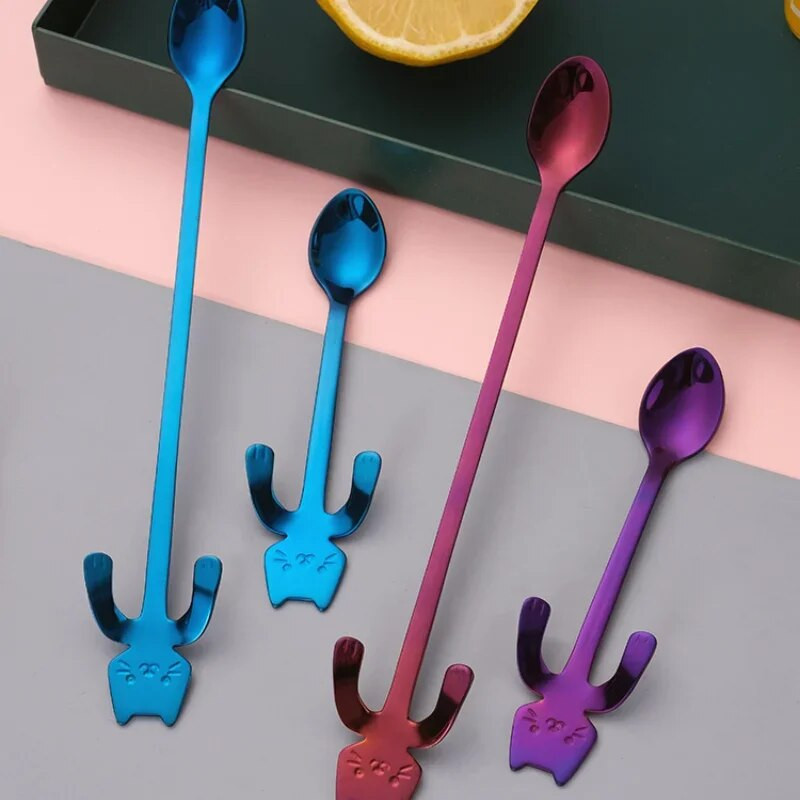 Лъжица за кафе от неръждаема стомана Прекрасна сладка форма на котка, чаена лъжичка, десерт, лека закуска, лъжица за сладолед, мини лъжици, прибори, кухненски инструменти