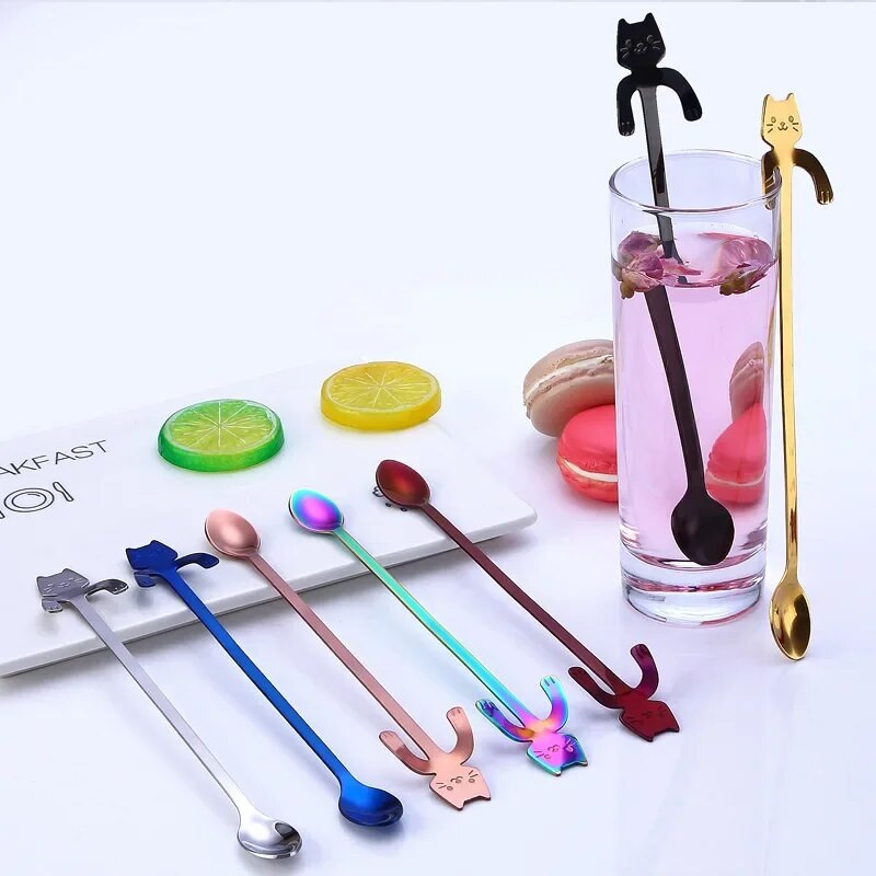 Лъжица за кафе от неръждаема стомана Прекрасна сладка форма на котка, чаена лъжичка, десерт, лека закуска, лъжица за сладолед, мини лъжици, прибори, кухненски инструменти