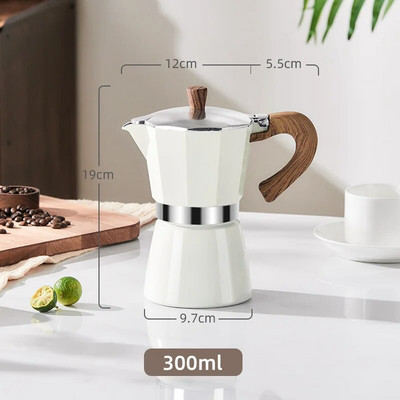 PARACITY 150ML/300ML Drvena drška Talijanski Moka aparat za kavu Aparat za dodatke za kafiće Kuhalo za vodu Latte štednjaci Bijeli lonac za kavu