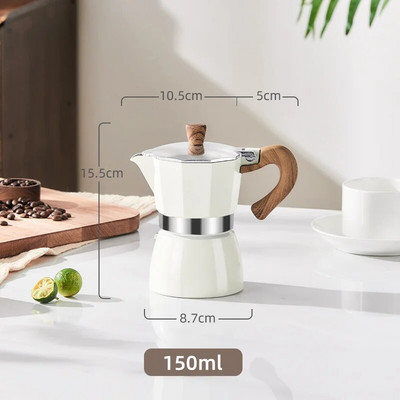 PARACITY 150ML/300ML Drvena drška Talijanski Moka aparat za kavu Aparat za dodatke za kafiće Kuhalo za vodu Latte štednjaci Bijeli lonac za kavu