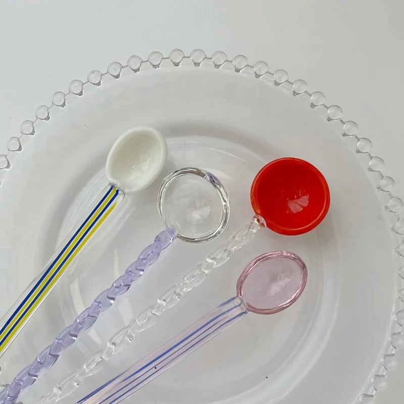 Kristálykanál Üveg Teáskanál Kreatív Kávékanál Desszert Tortakanál Evőeszközök Tej Kávé Keverő Kanál Konyhai étkészlet