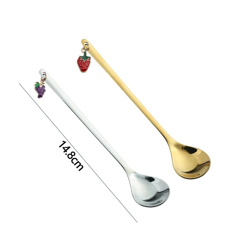 Лъжици от неръждаема стомана Лъжица за разбъркване с висулка от плодове Лъжица за смесване на кафе Десертна лъжица Декорация на маса Парти подарък Кухненски инструмент