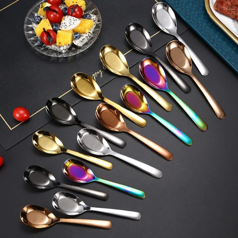 3 размера лъжица от неръждаема стомана Домакински прибори за хранене Ориз Супа Лъжици за сладолед Черпак за деца Супени лъжици Кухненски прибори