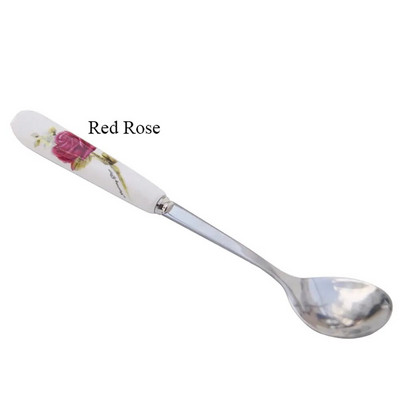 Keramička žlica s dugom drškom Žličica za sladoled Žličica za desert Cvjetovi ruže Mini žličica za kavu od nehrđajućeg čelika Kuhinjska žličica za čaj