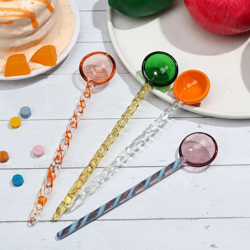 INS Style Vitraažist teelusikad Värvilised pika varrega kohvikulbid Klaassegamislusikad Koduköök Kohvinõud Lauanõud