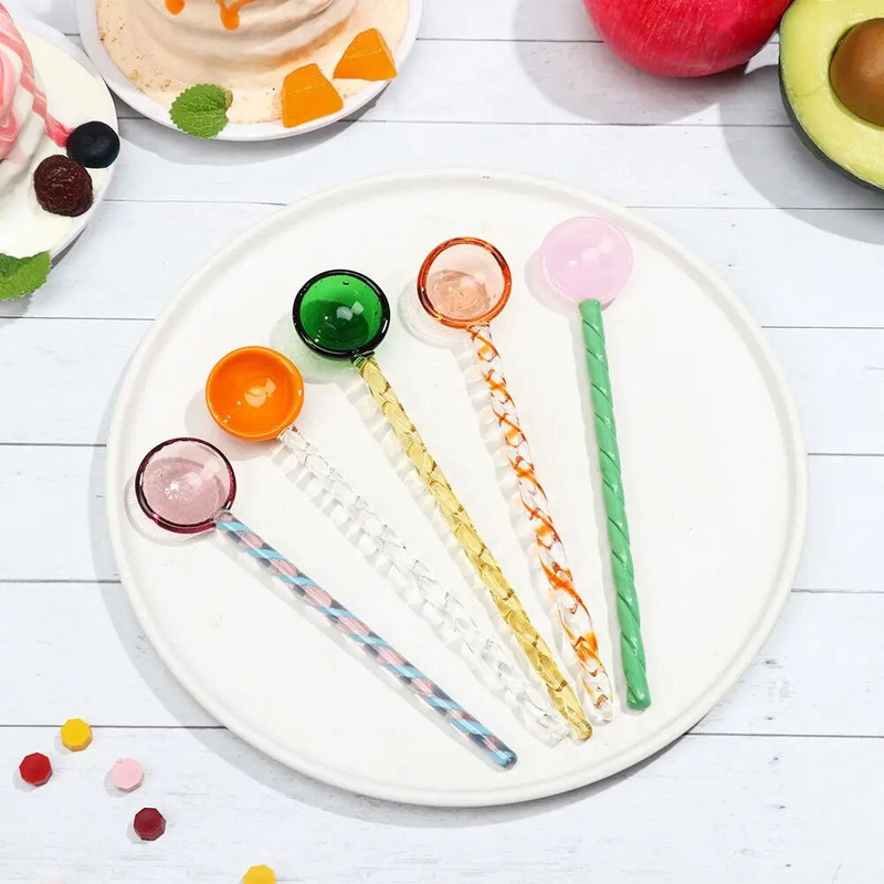 INS Style Vitraažist teelusikad Värvilised pika varrega kohvikulbid Klaassegamislusikad Koduköök Kohvinõud Lauanõud