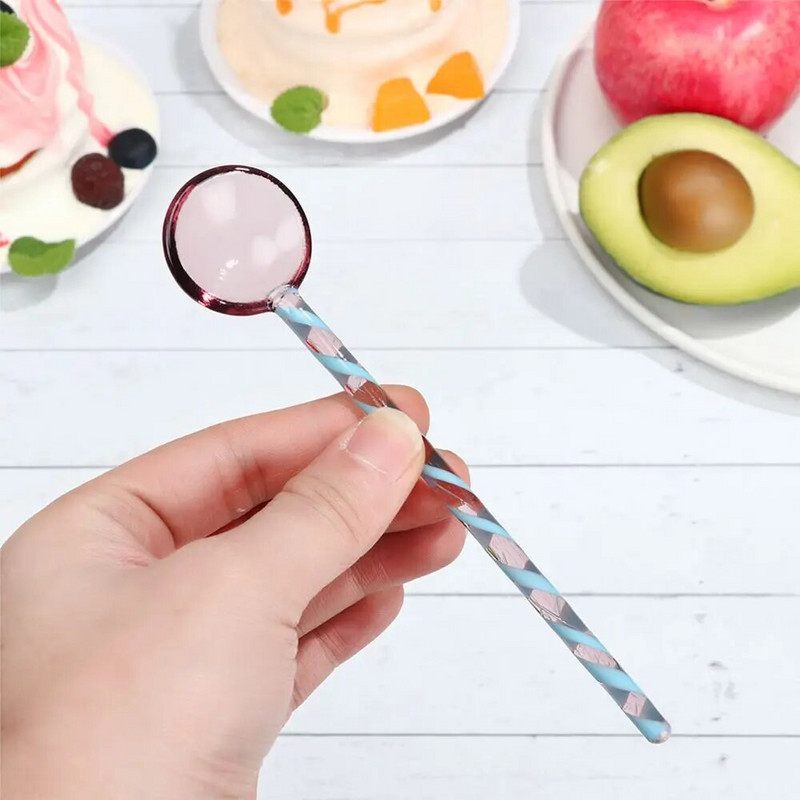 INS Style Vitraažist teelusikad Värvilised pika varrega kohvikulbid Klaassegamislusikad Koduköök Kohvinõud Lauanõud
