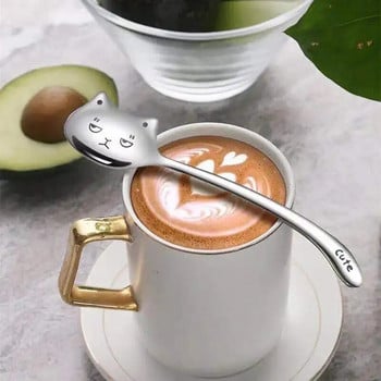 Mini Coffee Spoon Accessories Stirring Cute Cat Dessert Spoon 304 Stainlessl посуда Cucharas Café Cuchara ложка Cuillère 스푼 티스푼
