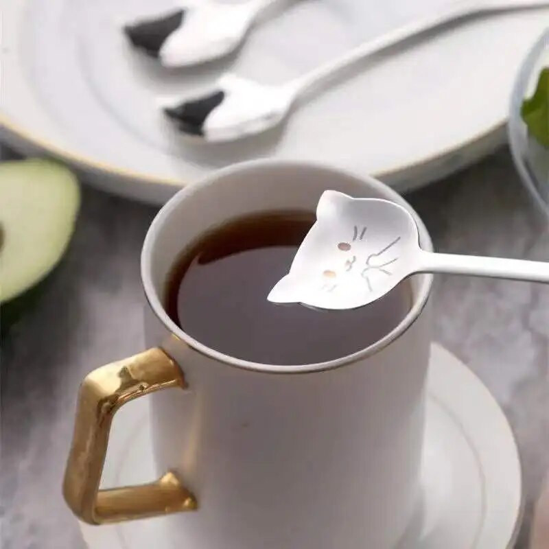 Mini Coffee Spoon Accessories Stirring Cute Cat Dessert Spoon 304 Stainlessl посуда Cucharas Café Cuchara ложка Cuillère 스푼 티스푼
