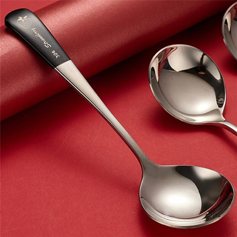 16 см * 4,3 см креативни лъжички за кафе с кръгла глава от неръждаема стомана с плодов модел Смесване на мляко Десертни чаени лъжици Кухненски аксесоари