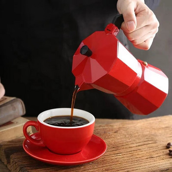 Κατσαρόλα Moka αλουμινίου 300ml Αυθεντική ιταλική καφετιέρα εσπρέσο για εστίες για οικιακή εστία Μαύρο κόκκινο καφετιέρα