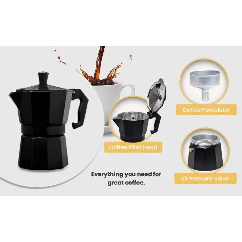 Aliumininis Moka Puodelis 300 ml Autentiškas itališkas espreso kavos virimo aparatas skirtas viryklei namuose lauko juodai raudonas kavos puodas