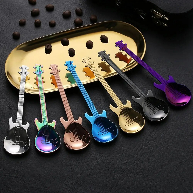 Kavos reikmenys Cukraus Šaukšteliai Arbatiniai Šaukšteliai Muzikiniai Kavos Šaukšteliai Kavos šaukšteliai Nerūdijančio plieno Gitaros formos Kavos Arbatiniai Šaukšteliai