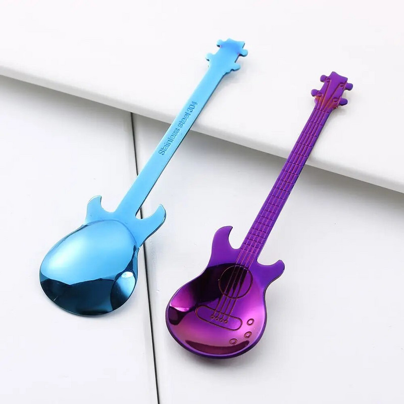 Kavos reikmenys Cukraus Šaukšteliai Arbatiniai Šaukšteliai Muzikiniai Kavos Šaukšteliai Kavos šaukšteliai Nerūdijančio plieno Gitaros formos Kavos Arbatiniai Šaukšteliai