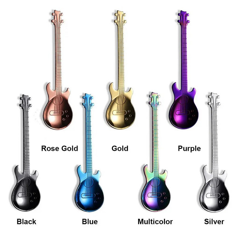 Kavos reikmenys Cukraus Šaukšteliai Arbatiniai Šaukšteliai Muzikiniai Kavos Šaukšteliai Kavos šaukšteliai Nerūdijančio plieno Gitaros formos Kavos Arbatiniai Šaukšteliai