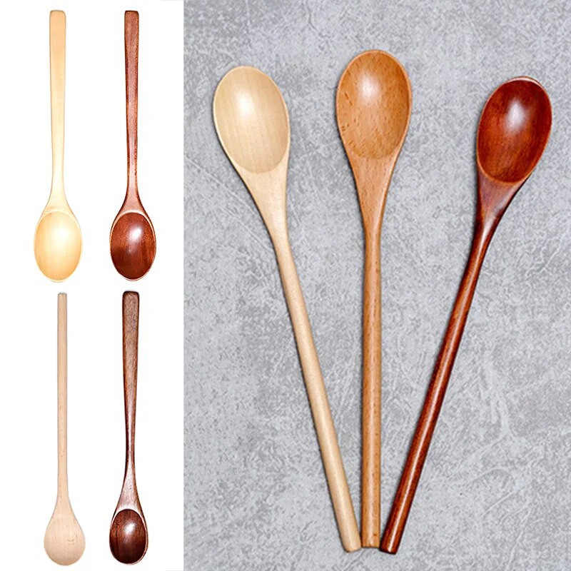 Дървена лъжица с дълга дръжка в японски стил Пръчка за разбъркване на кафе Чай Десертна лъжица Лъжица за смесване на супа Прибори за хранене Кухненски принадлежности