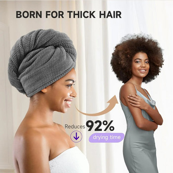 Изключително голяма кърпа за коса от микрофибър за жени с дълга, къдрава, гъста коса, супер мека кърпа против къдрене, бързосъхнеща кърпа за коса