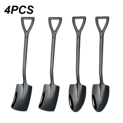 4PCS Лъжица за кафе Комплект прибори за хранене Ретро желязна лопата от неръждаема стомана Лъжица за сладолед Лъжица Творческа лъжица чаена лъжица Модна посуда