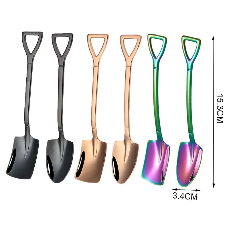 4PCS Лъжица за кафе Комплект прибори за хранене Ретро желязна лопата от неръждаема стомана Лъжица за сладолед Лъжица Творческа лъжица чаена лъжица Модна посуда