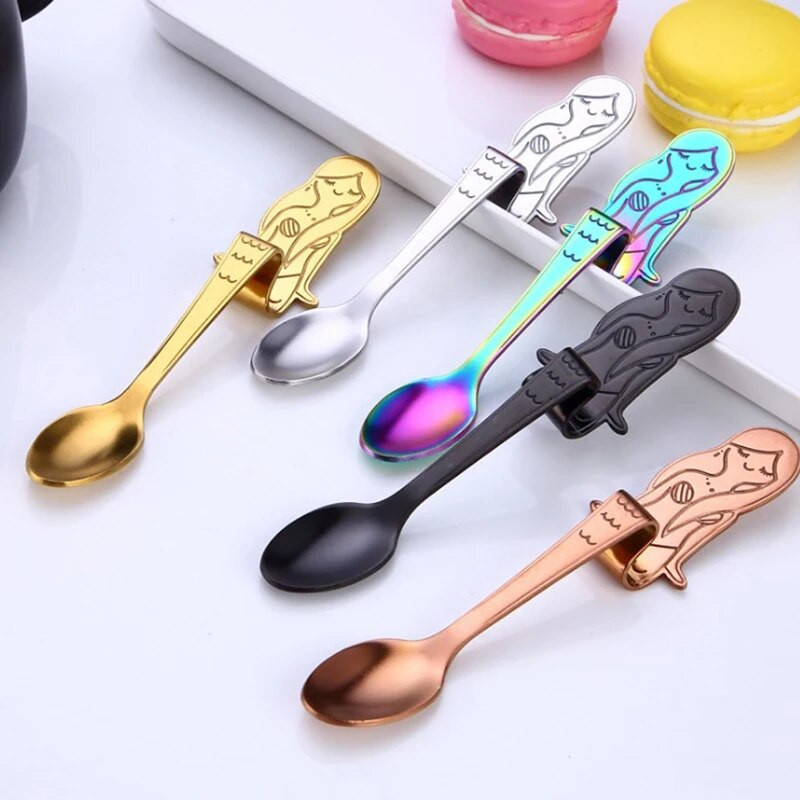 1 db Sellő kávéskanál kanál 304 rozsdamentes acél függő kávéskanál teáskanál cukor Moka fagylalt teáskanál konyhai eszközök