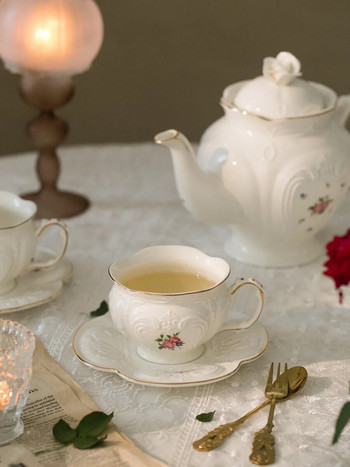 Ретро комплект чаши за кафе с шарка на роза, керамичен чайник в европейски стил, рисуване със свободна ръка, цветя, чаши за чай, домашна чаша за вода с висок външен вид