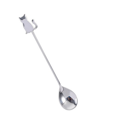 1 бр. Creative Fish Cat Design Лъжица за разбъркване на кафе Симпатична десертна чаена лъжица от неръждаема стомана Домашни кухненски аксесоари