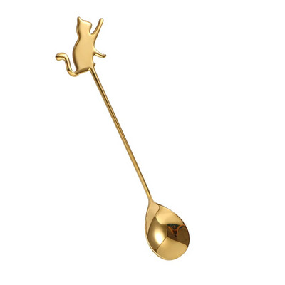 1 бр. Creative Fish Cat Design Лъжица за разбъркване на кафе Симпатична десертна чаена лъжица от неръждаема стомана Домашни кухненски аксесоари