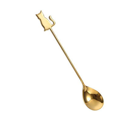 1 бр. Creative Fish Cat Design Лъжица за разбъркване на кафе Симпатична десертна чаена лъжица от неръждаема стомана Домашни кухненски аксесоари