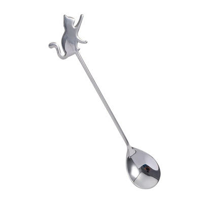 1 бр. Creative Fish Cat Design Лъжица за разбъркване на кафе Симпатична десертна чаена лъжица от неръждаема стомана Домашни кухненски аксесоари