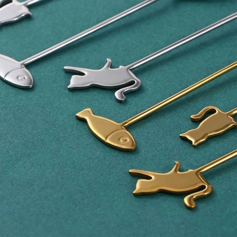 1 бр. Creative Fish Cat Design Лъжица за разбъркване на кафе Симпатична десертна чаена лъжица от неръждаема стомана Домашни кухненски аксесоари