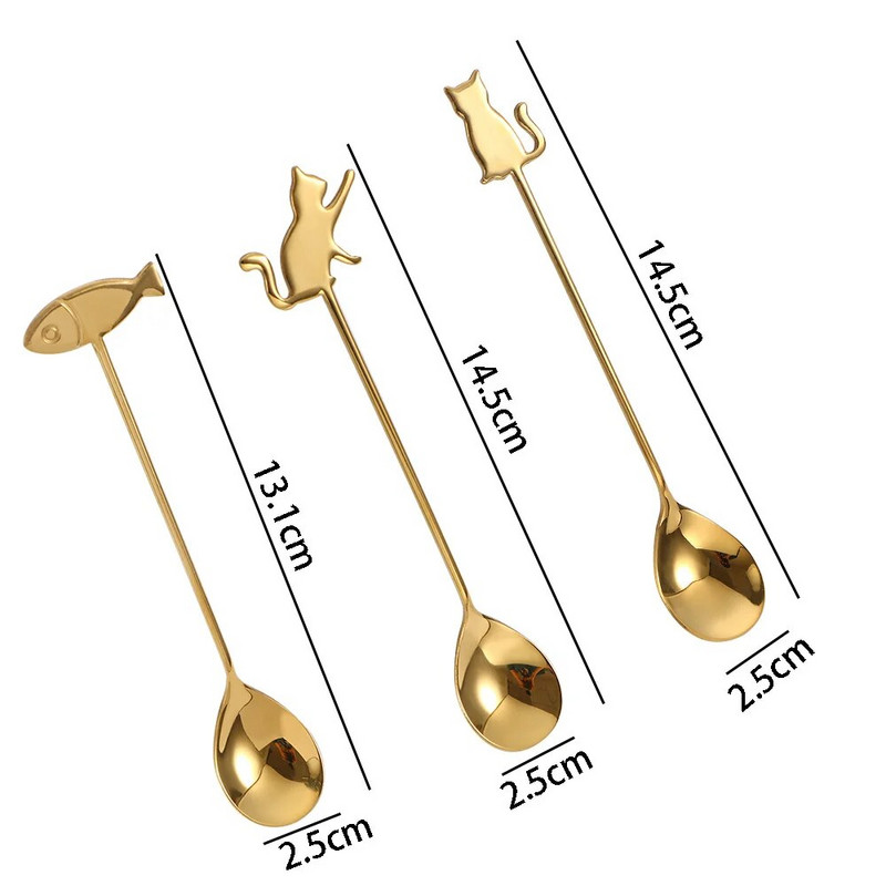 1 бр. Creative Fish Cat Design Лъжица за разбъркване на кафе Симпатична десертна чаена лъжица от неръждаема стомана Домашни кухненски аксесоари