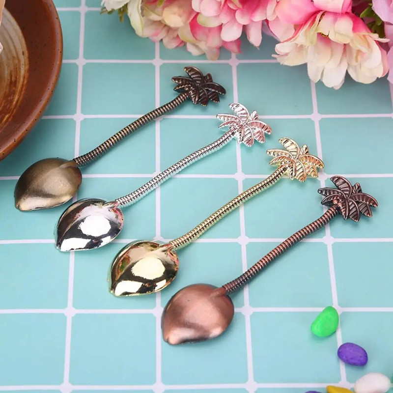 1PC Vintage kraljevski stil Stablo kokosa Čaj Žličica za kavu Sladoled Mali ukrasni poklon od cinka za zabavu u baru Retro Žličica za kavu Vruće