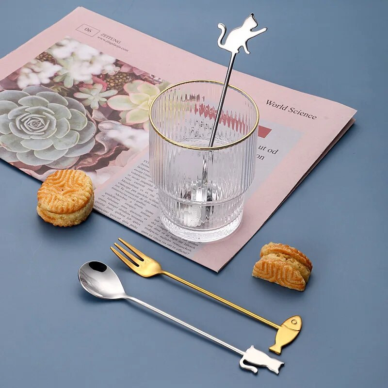 Kreativna Žlica za miješanje kave od nehrđajućeg čelika Crtić Mačka Riba Viseća šalica Žličica Voće Vilica za desert Mlijeko Sladoled Posuđe