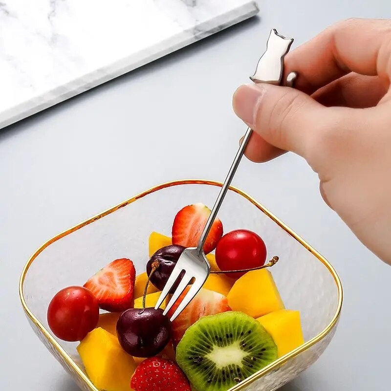 Kreativna Žlica za miješanje kave od nehrđajućeg čelika Crtić Mačka Riba Viseća šalica Žličica Voće Vilica za desert Mlijeko Sladoled Posuđe