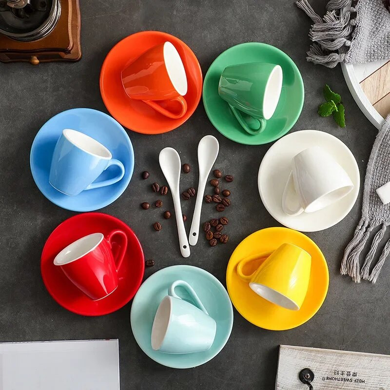 80 ml keramička šalica za kavu i tanjurić espresso šalice porculanska popodnevna šalica za čaj šalica za mlijeko za doručak slatke keramičke šalice veleprodaja