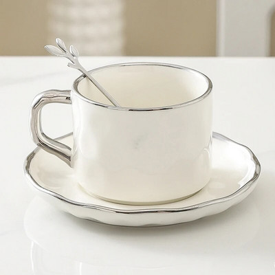 Керамична чаша за кафе Leeseph 7,5 унции с чинийка, едноцветна чаша за чай и комплект чинийки, красива и практична, лека и удобна