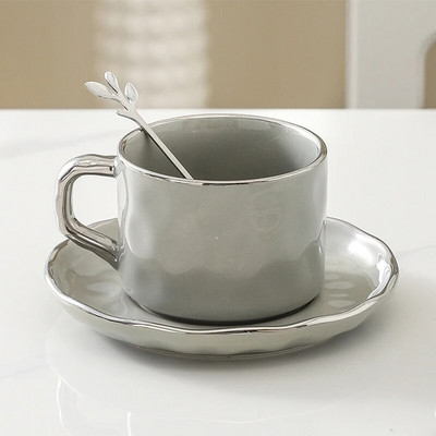 Керамична чаша за кафе Leeseph 7,5 унции с чинийка, едноцветна чаша за чай и комплект чинийки, красива и практична, лека и удобна