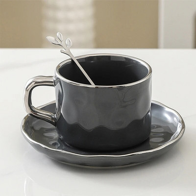 Керамична чаша за кафе Leeseph 7,5 унции с чинийка, едноцветна чаша за чай и комплект чинийки, красива и практична, лека и удобна
