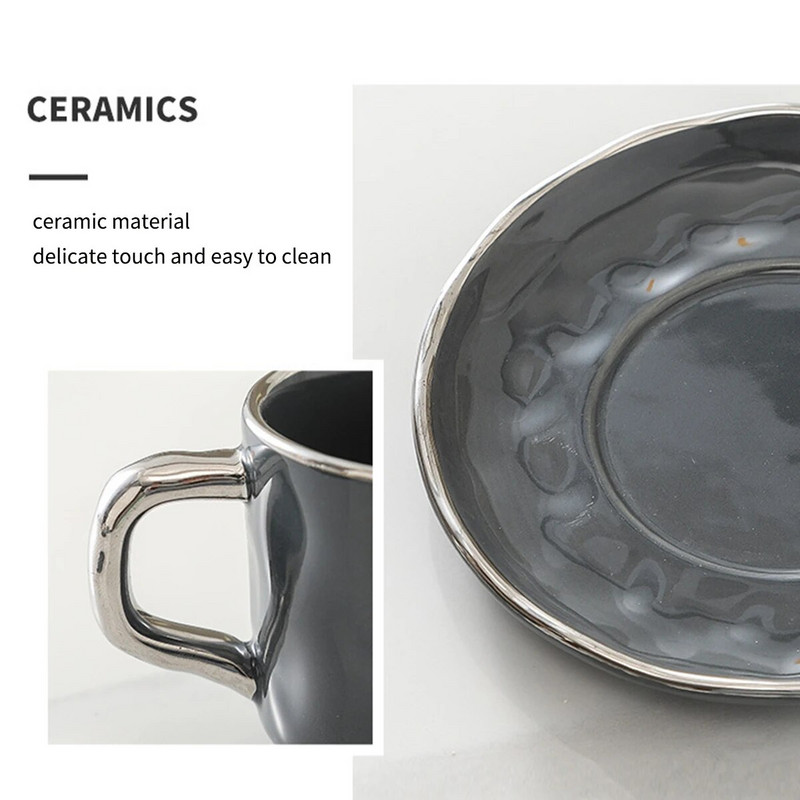 Керамична чаша за кафе Leeseph 7,5 унции с чинийка, едноцветна чаша за чай и комплект чинийки, красива и практична, лека и удобна