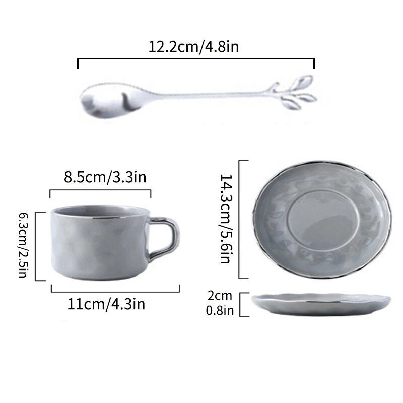Керамична чаша за кафе Leeseph 7,5 унции с чинийка, едноцветна чаша за чай и комплект чинийки, красива и практична, лека и удобна