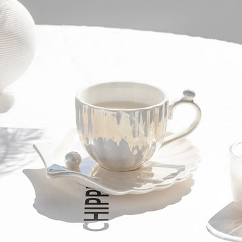 YWDL 240 мл чаша за кафе с чинийка, керамична чаша за кафе, чаша за закуска, мляко, вода за момиче, рожден ден, коледен подарък, перлена черупка